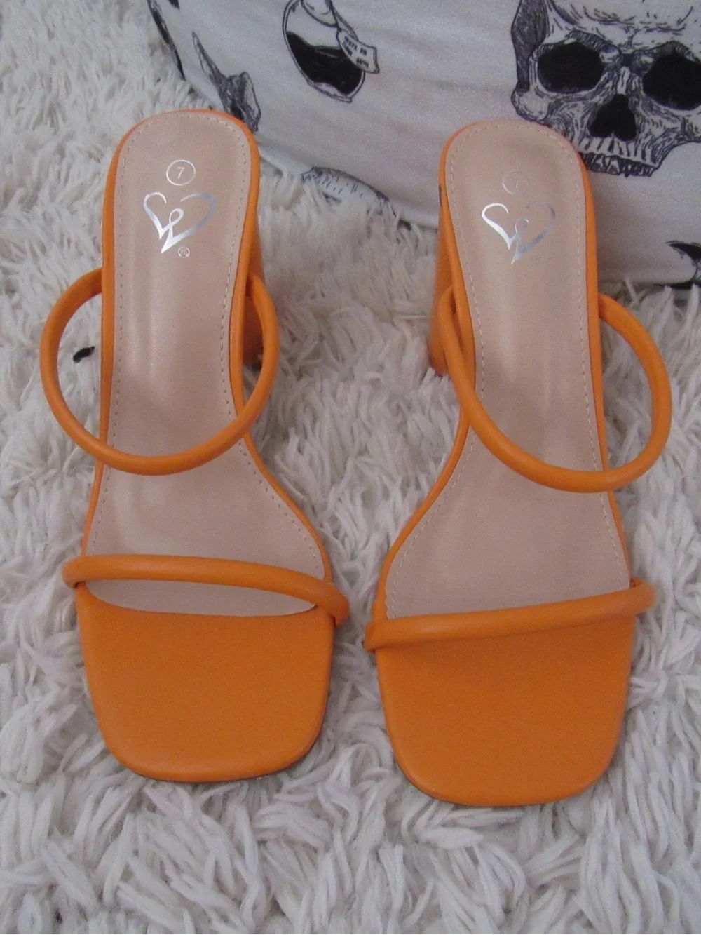 Windsor Orange Double-Strap Slide Heels